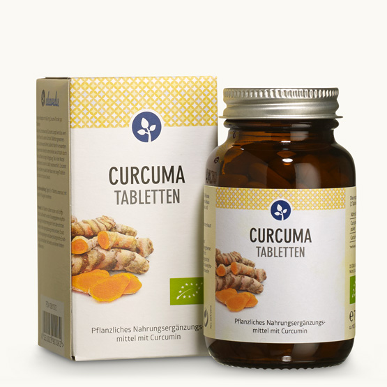Bio Curcuma Tabletten mit 95% Curcuma-Extraktpulver und Curcumin.