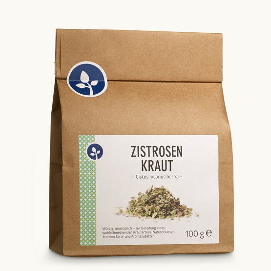 Zistrosenkraut Cistus Incanus, würzig-aromatisch und naturbelassen im Blockbodenbeutel.